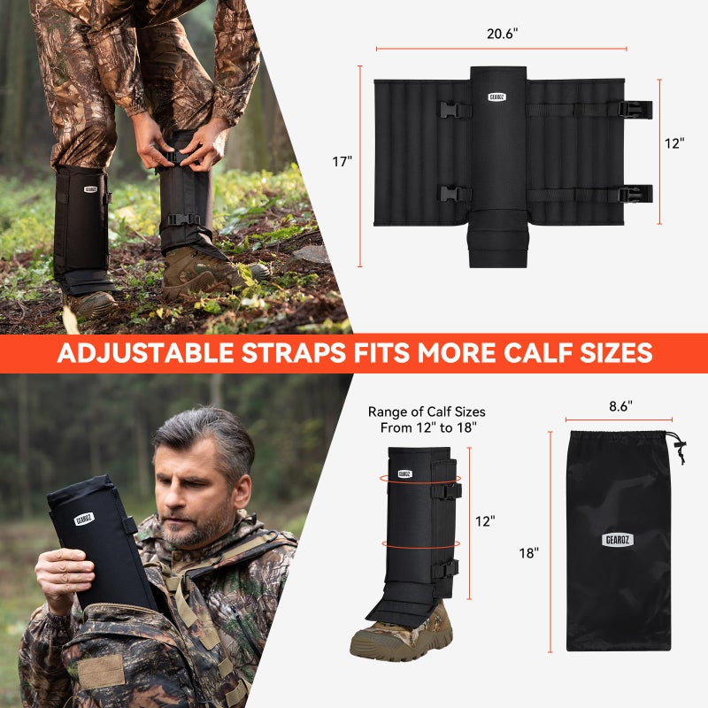 GearOZ Snake Gaiters Snake Chaps, Waterproof Lower Legs Snake Guards, Snake Bite Protective Gaiters, Anti-Snake Boots for Men/Women, Adjustable Size for Hunting/Hiking/Farm Working, Black - Image 2